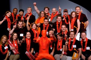 Pic: Nick (Front row, 2nd in from right) and some of the early HubSpot crew celebrate as HubSpot won Boston’s best place to work in 2011